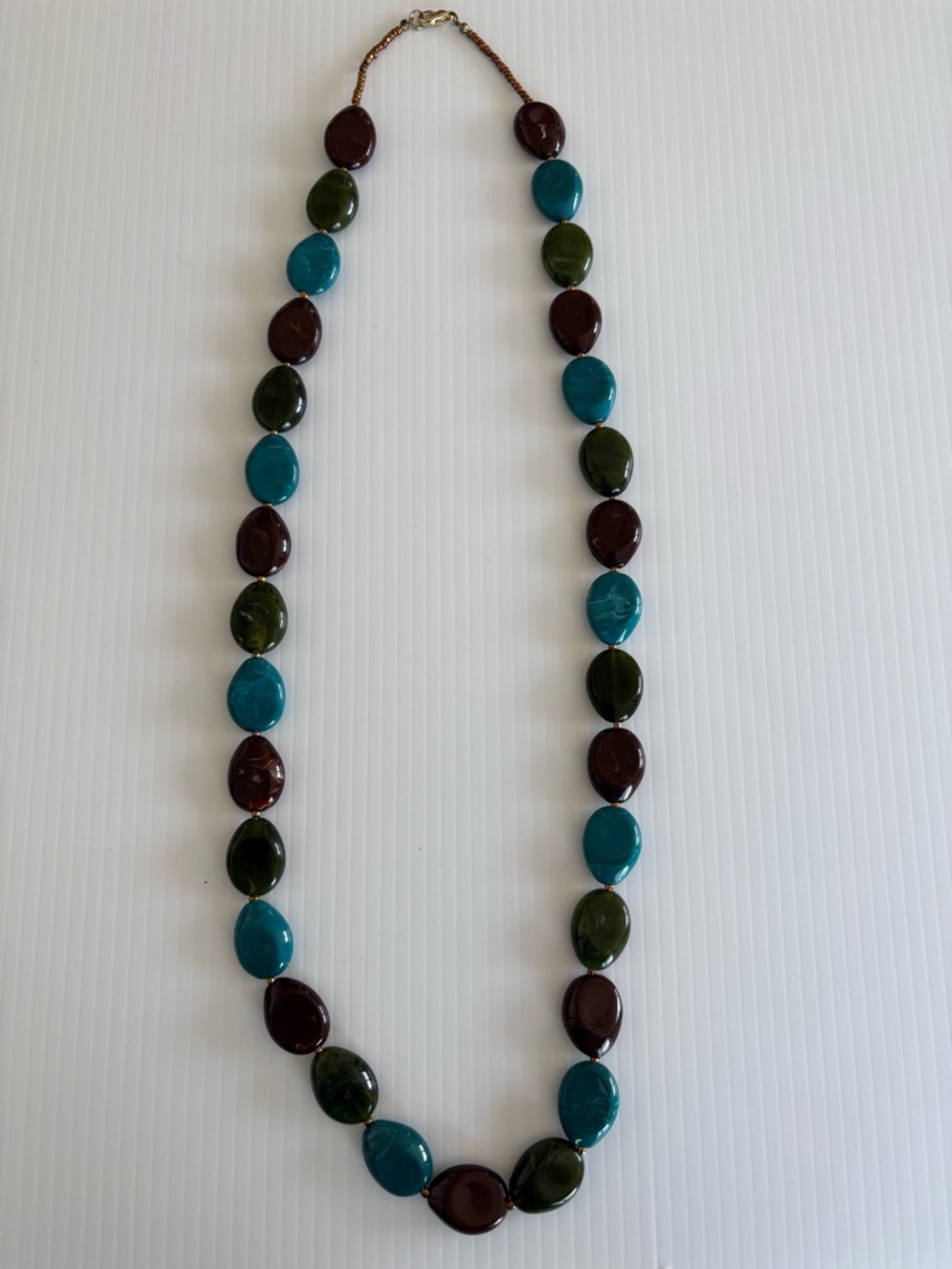 Multi-Color Beaded Statement Necklace - Brown Green Teal
